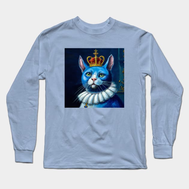 Renaissance Painting of a Royal Blue Cat Long Sleeve T-Shirt by Star Scrunch